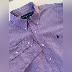 Ralph Lauren Custom Fit Men 16.5 Large Purple Blue Long Sleeve Button Up Shirt
